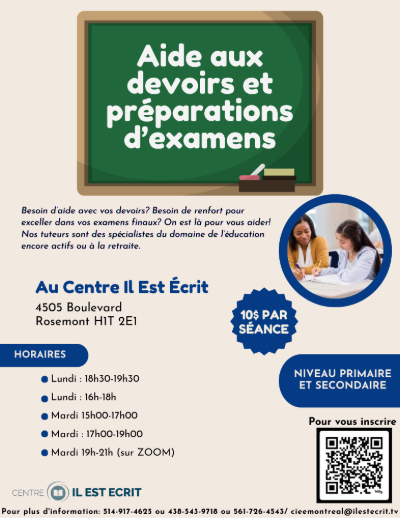 Aide aux devoirs et de préparation aux examens